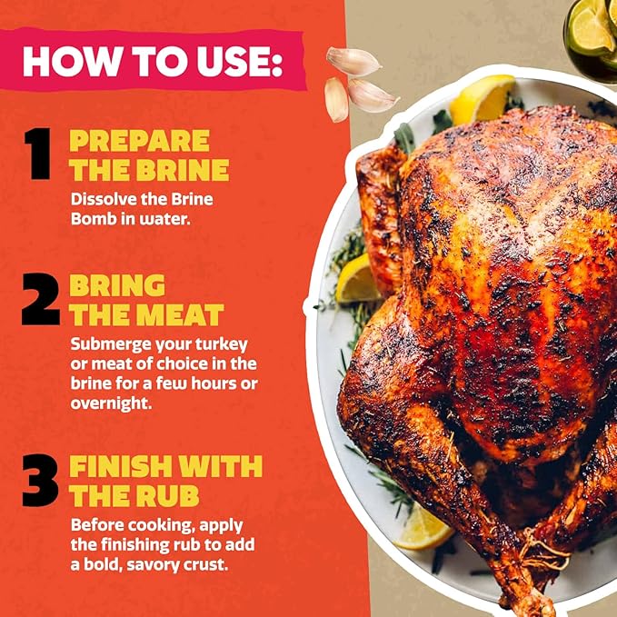 EZ Bombs Garlic Rosemary Brine Bomb Seasoning with Finishing Rub, Pack of 1 – All-in-One Turkey