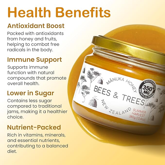 Bees & Trees Manuka Honey 350+ MGO – Pure New Zealand Raw Monofloral Honey – Unpasteurized &