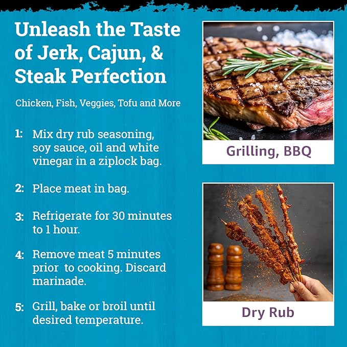 Dimply's Cajun, Jerk,Steak Seasoning Mix,Marinade and Dry Rub Perfect for Steak,Chicken,Vegetables