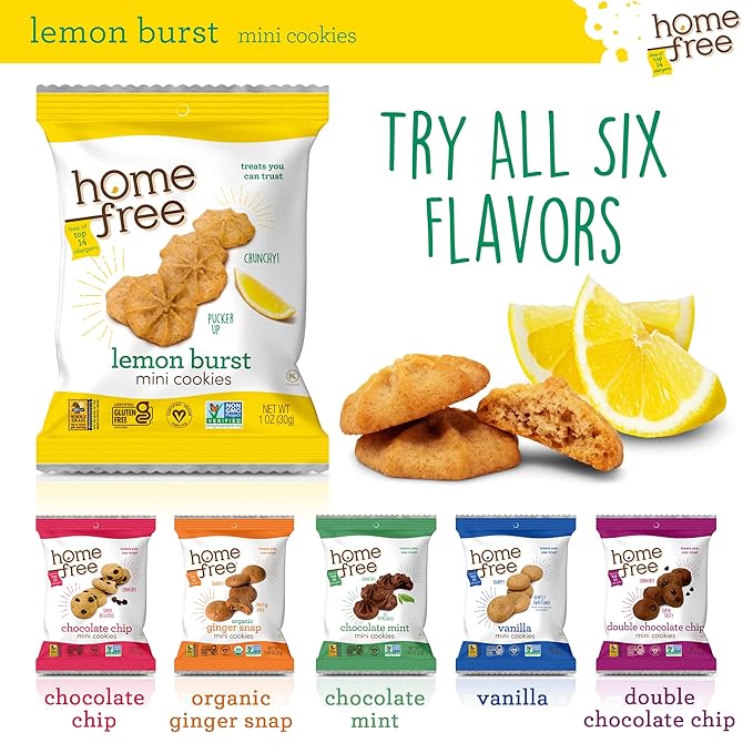 Homefree Treats You Can Trust Gluten Free Mini Cookies, Single Serve, Lemon Burst, 1.0 Ounce (Pack