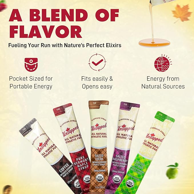 UnTapped Maple Syrup Energy Gels Pack of 20 | 5 All-Natural Flavors Including Coffee, Raspberry