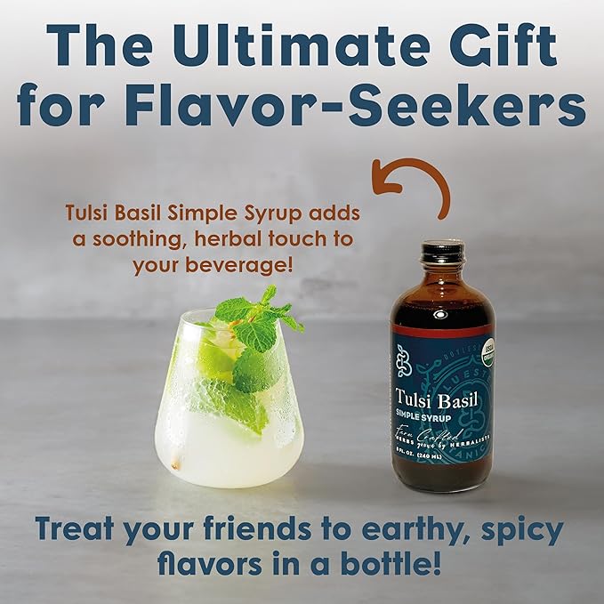 Bluestem Botanicals Organic Tulsi Basil Simple Syrup, 8 oz, Cocktail and Mocktail Mixer for Drinks