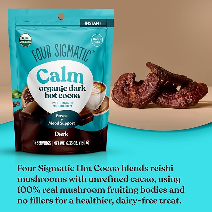 Four Sigmatic Calm Mushroom Cocoa Mix | Organic Dark Hot Cocoa Mix with Reishi Mushroom | Vegan