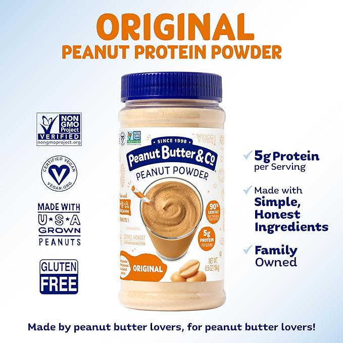 Peanut Butter & Co. Powdered Peanut Butter, Non-GMO, Gluten Free, Vegan, Original, 6.5 Ounce Jars
