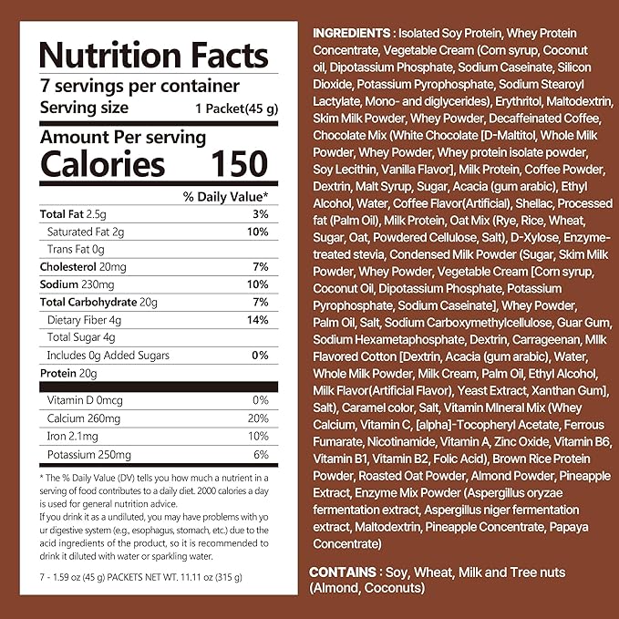 Dolce Latte Protein Shake, 20g Protein, Low Sugar, Keto-Friendly Meal Replacement Shake, 1.59oz