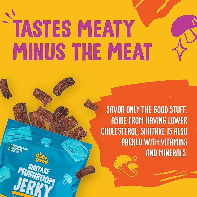 The Daily Good Mushroom Jerky - Single-Pack Snacks, Yummy High-Fiber Mushroom Snack, Meatless &