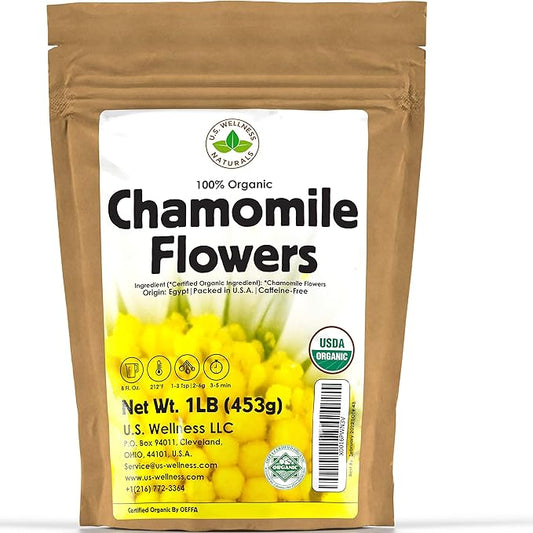 Chamomile Tea 1LB (16Oz) 100% CERTIFIED Organic (USDA seal) Chamomile Flowers Herbal Tea