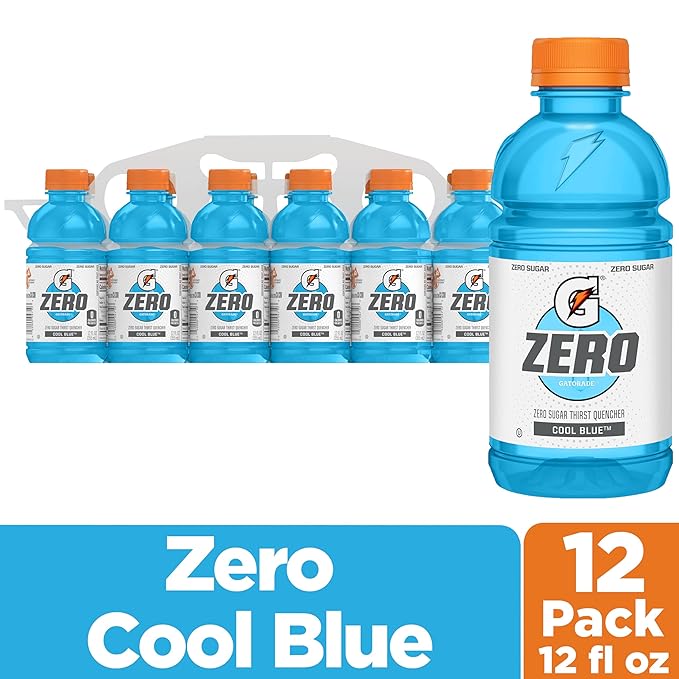 Gatorade Zero Thirst Quencher Sports Drink, Cool Blue, 12oz Bottles (12 Pack), Zero Sugar