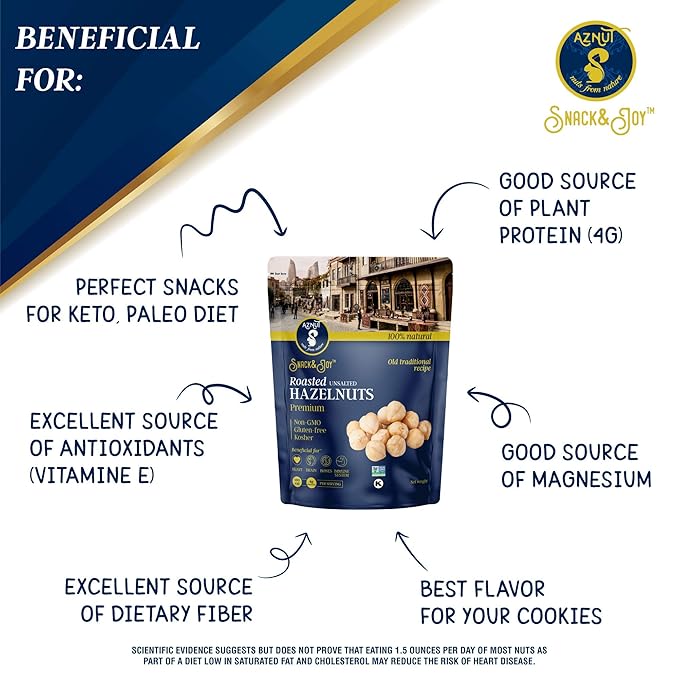 AZNUT Roasted Unsalted Hazelnuts 4 LB, Premium Quality 100% Natural Non-GMO Project Certified