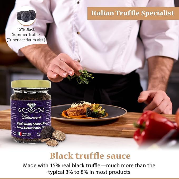 Diamante Italy Black Truffle Sauce with High 15% Black Truffle Content - Authentic Italian Gourmet