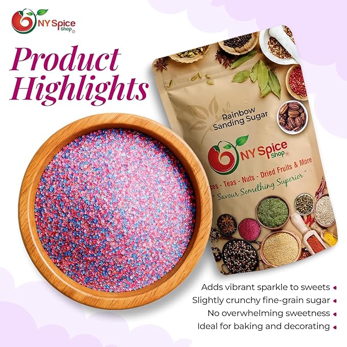 NY Spice Shop Rainbow Sanding Sugar - 4 Ounce Sweet Colorful Edible Sprinkles For Candy Dish
