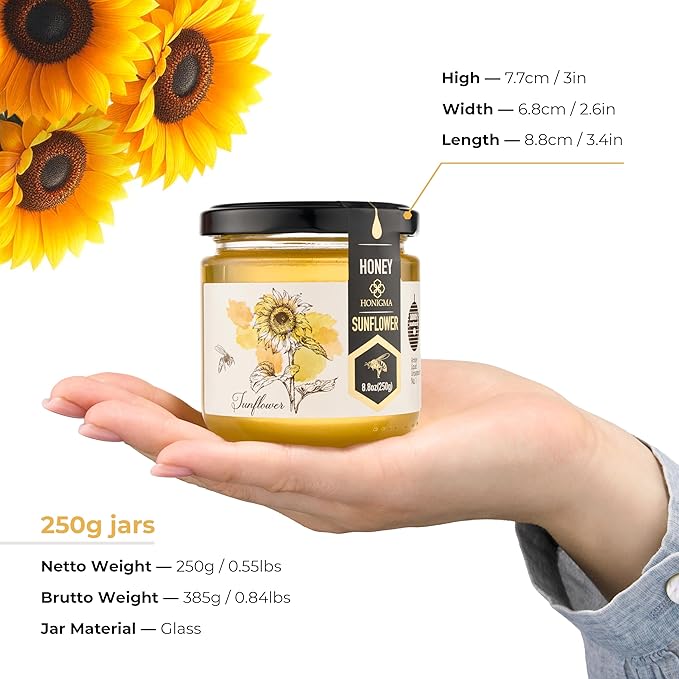 HONIGMA® Raw Sunflowers Honey | Exquisite Taste | 100% Pure | Unpasteurized | Unfiltered |