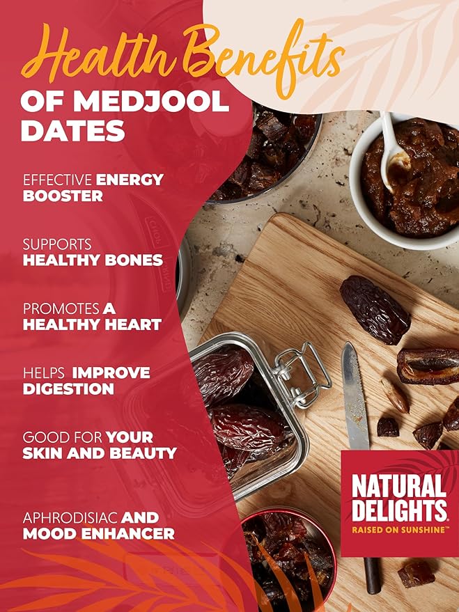 Natural Delights Medjool Dates Whole - Non-GMO Verified Fruit, Good Source of Fiber & Potassium