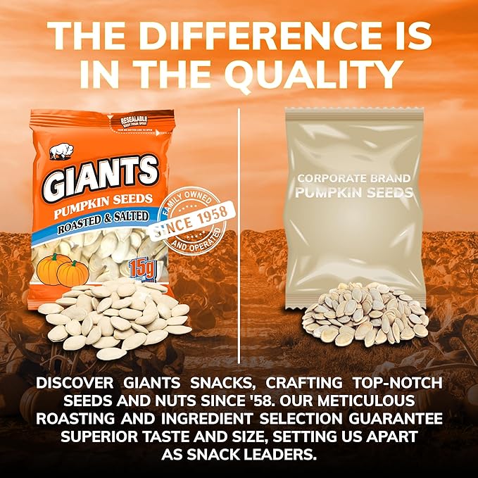 GIANTS Pumpkin Seeds - Pumpkin Seeds in Shell, Pumpkin Seeds to Eat, Roasted and Salted, Whole