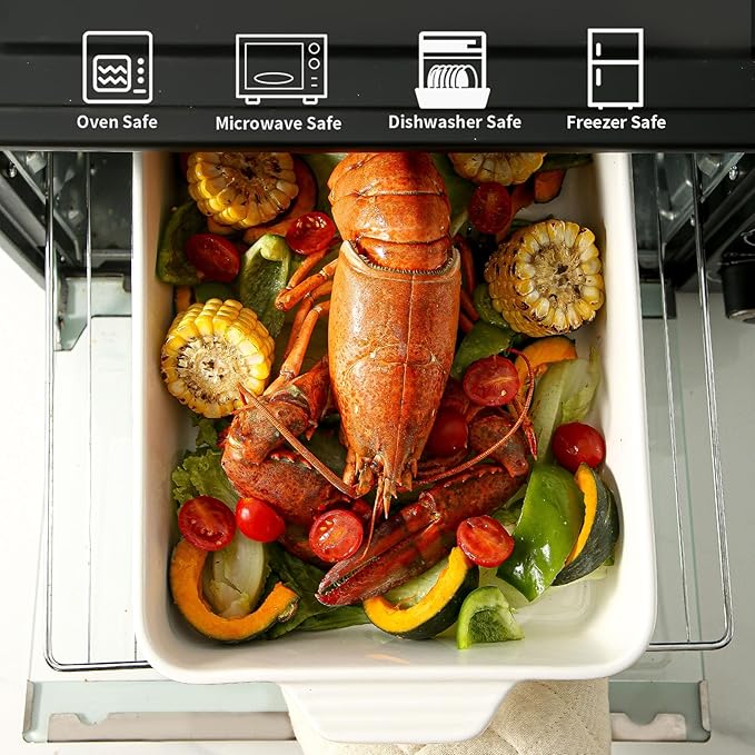 Ceramic Baking Casserole Dish with Handles, Large 9x13 inch Pan and Middle Baking Pan - Porcelain