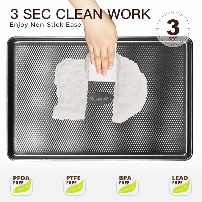 HONGBAKE 2 Pack Jelly Roll Pan Set 15x10, Cookie Sheets for Baking with Diamond Texture, Baking