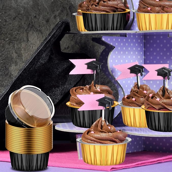 120 Pcs Aluminum Foil Baking Cups Mini Cake Pans with Lids 5 oz Cupcake Liners Disposable Muffin