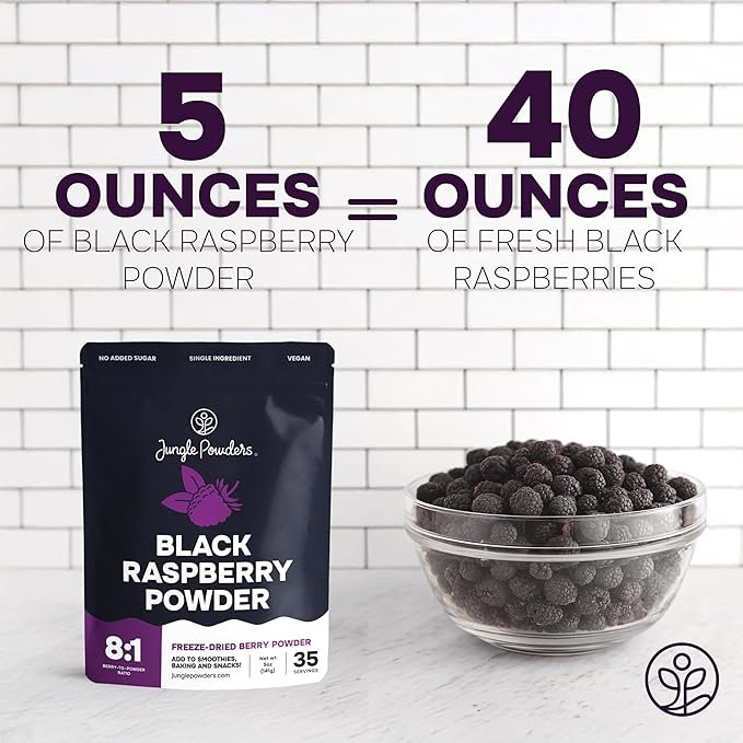 Black Raspberry Powder 5 Ounce Bag - 3rd Party Lab Tested Freeze Dried Raspberries Fruit Whole