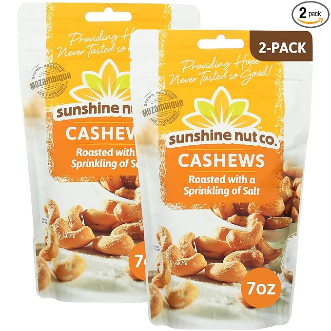Sunshine Nut Company Whole Roasted Lightly Salted Cashews, Sprinkling of Salt Flavor, 2 Pack, 7 oz.