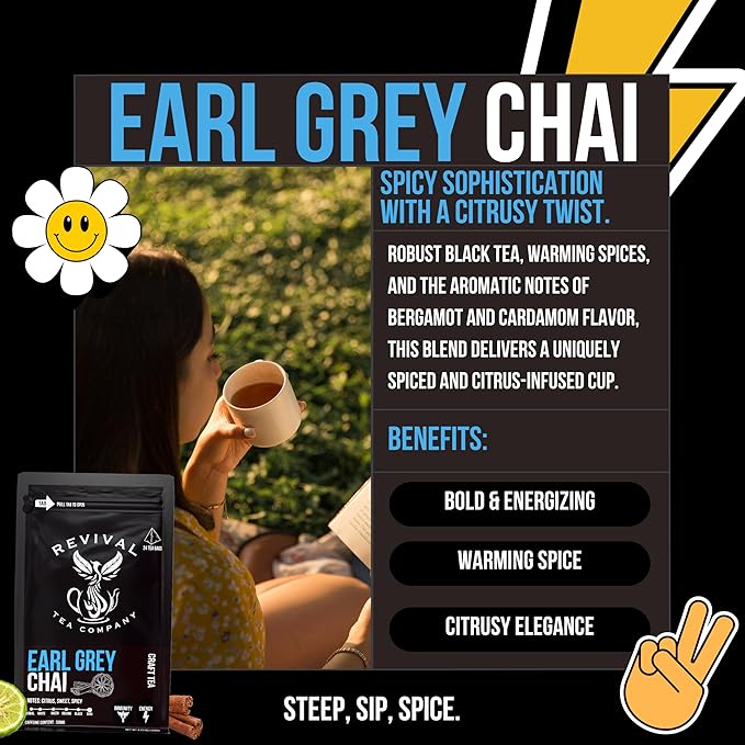 Revival Tea Company Earl Grey Chai Tea - Black Tea Blend with Fresh Spiced Chai and Bergamot Flavor