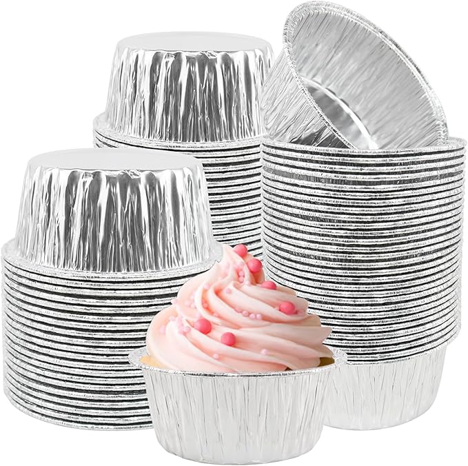 Aluminum Foil Baking Cups, 150 Pack Disposable 5 Oz Ramekins Aluminum Cupcake Muffin Liners Silver