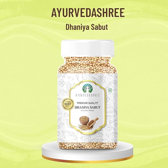 AYURVEDASHREE Coriander Whole (Indian Dhania) Spice 80gm PET Jar | All Natural | Salt-Free | Vegan