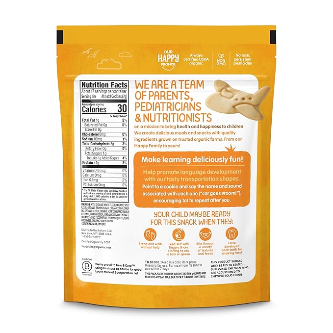 Happy Tot Organic Multi-Grain Cookies Toddler Snack, Fun Transportation Shapes, Vanilla, 4.4 Ounce