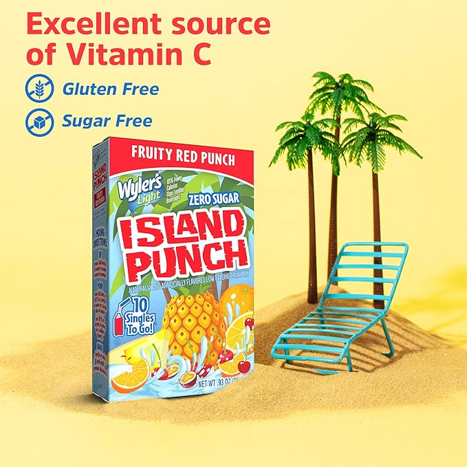 Wyler's Light Island Punch Singles To Go, Water Drink Mix, Fruity Red Punch, 10 Count, Pack Of 12