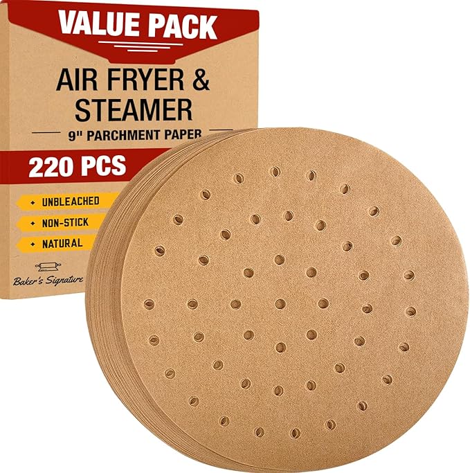 9??Steamer Paper, Air Fryer Round Parchment Paper Liners ??220pcs Unbleached Bamboo Steamer Liners