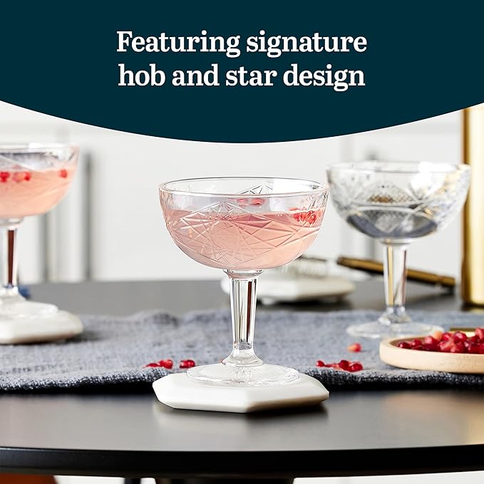 Libbey Hobstar Champagne Coupes , Timeless Bar Glasses, Dishwasher Safe Cocktail Glasses Set of 4