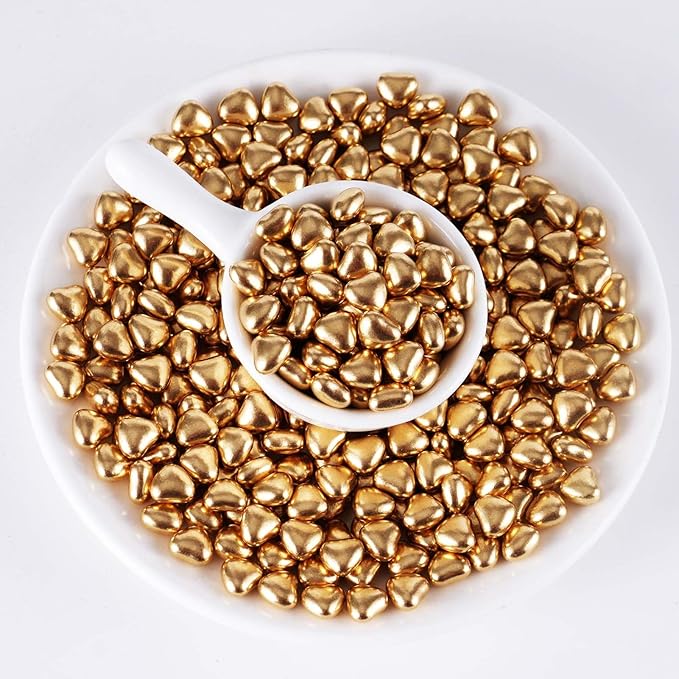Kasvan Gold Heart Shapes Sprinkles - Edible Candy Pearls 100g/3.58 Oz, Mix Size, Baking Cake