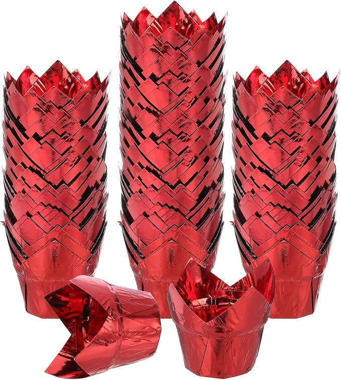 uxcell 100 Pcs Tulip Cupcake Liners, Muffins Liners Aluminum Foil Cupcake Wrappers Baking Cups