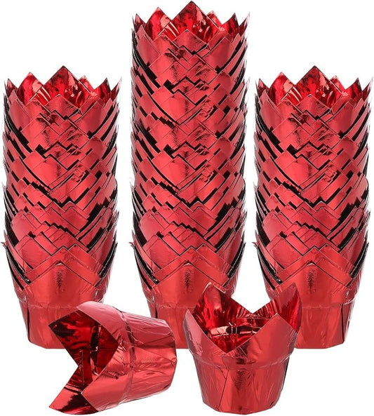 uxcell 100 Pcs Tulip Cupcake Liners, Muffins Liners Aluminum Foil Cupcake Wrappers Baking Cups