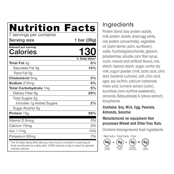 Wonderslim High Fiber Protein Bars, Fluffy Lemon Crisp | 15g Protein, 8g Fiber | Low Sugar, Low