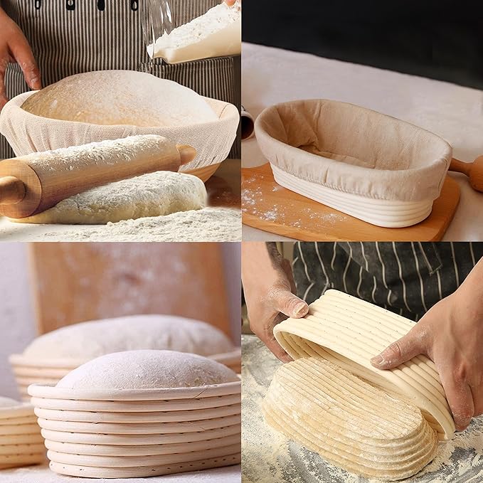Sourdough Bread Baking Supplies, 2 Pack Banneton Bread Proofing Basket 10 inch Round & 10 inch Oval