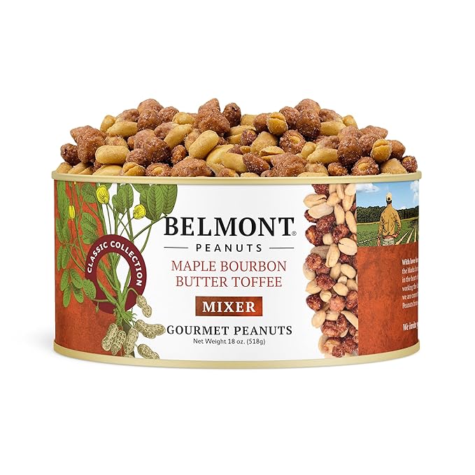 Belmont Peanuts Gourmet Maple Bourbon Butter Toffee Mixer with Maple Bourbon-Spiced Sea Salt and