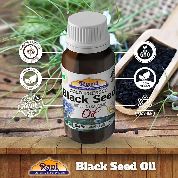 Rani Pure Black Seed (Nigella, Kalonji) Oil 1.69 Fl oz (50ml) Cold Pressed ~ 100% Cholesterol Free