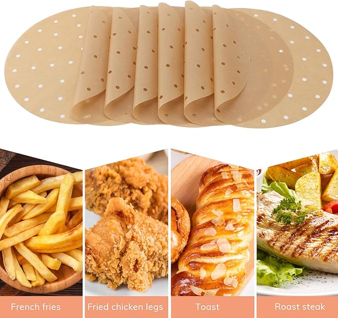 Beasea Air Fryer Round Liners - 12 Inch, 200pcs Unbleached Parchment Paper for Air Fryer and