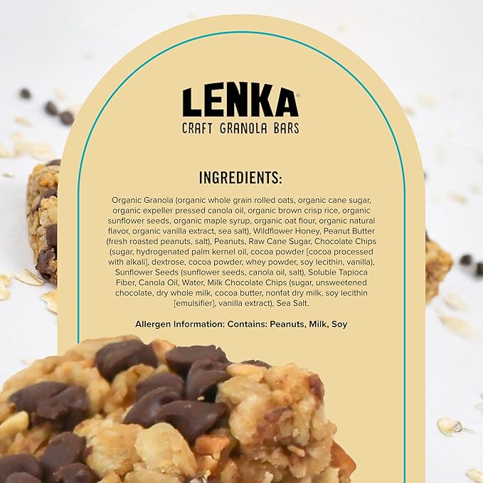 Lenka Bars - Peanut Butter & Chocolate Snack Bars, Gluten Free, High Fiber, Kosher, Wholesome, No