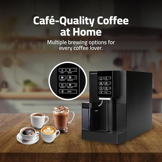Epsilon Fully Automatic Coffee Machine with Grinder, Coffee & Espresso Maker Combo, Built-In Milk