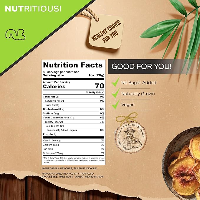 NUT CRAVINGS - Sun Dried California Peaches, No Sugar Added, Unsweetened (80oz, 5 LB) Bulk Dry