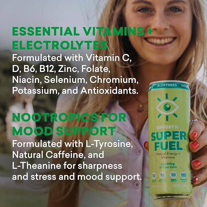 EBOOST Super Fuel Healthy Energy Drink - Caffeine from Natural & Clean Ingredients For Focus and