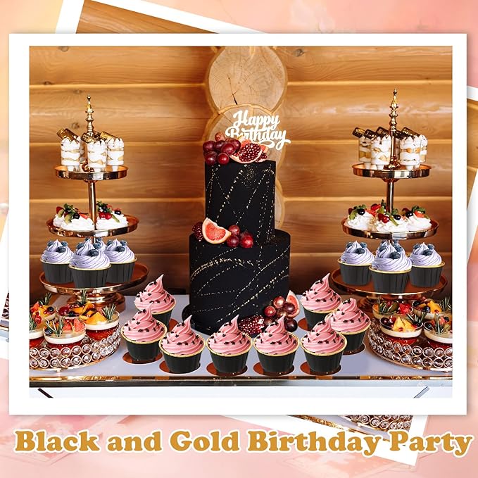 300 Pack Black Gold Cupcake Liners Bulk Disposable Foil Muffin Cups 3.5 oz Wrappers for Baking