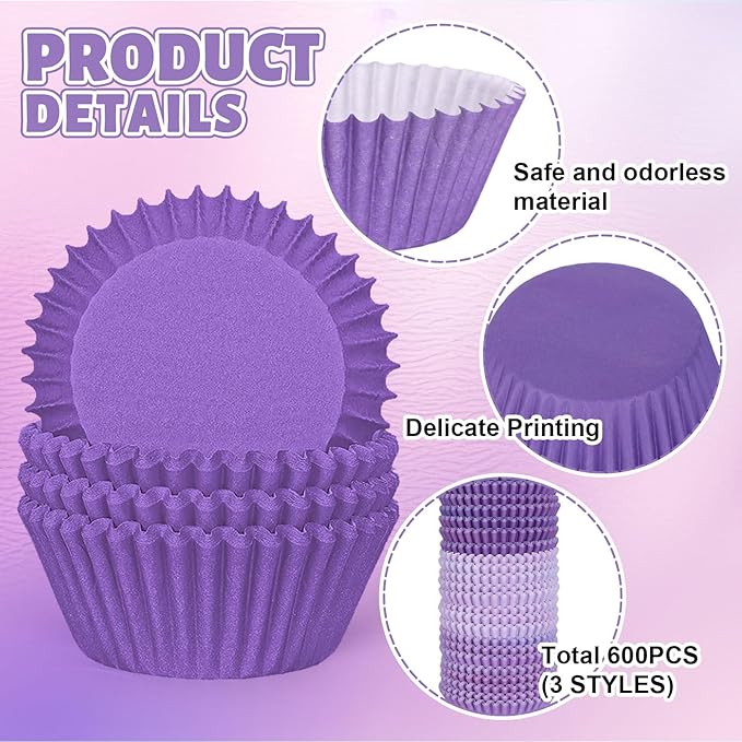 Whaline 600Pcs Purple Cupcake Liners Gradient Purple Baking Cups Cupcake Wrappers Muffin Liners for