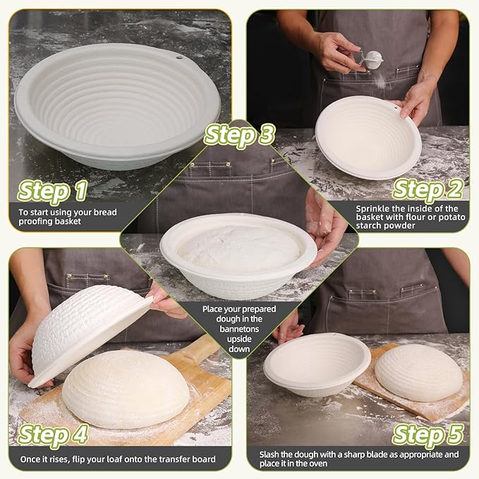 2x 11inch Oval Pulp Bread Proofing Basket Sourdough Banneton Brotform with Linen Liner Cloth Cover