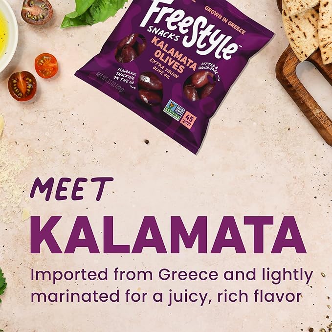Freestyle Snacks Olive Snack Packs - 24 Pack Variety - Original Green, Hot & Spicy, Lemon Garlic