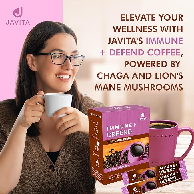 Mushroom Coffee by Javita, Immune & Defend Blend of Chaga, Lion's Mane and Dark Roast Coffee for