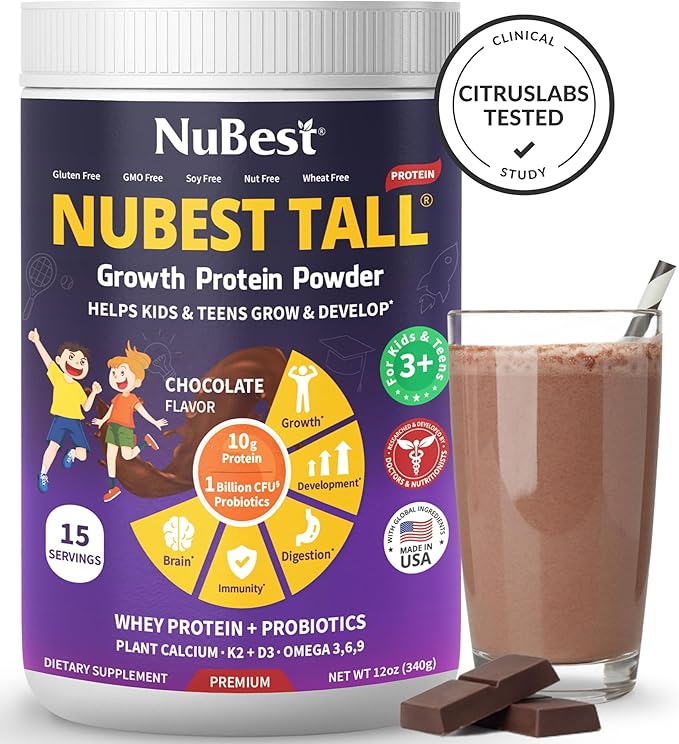 NuBest Tall Protein Powder for Kids & Teens - Chocolate Protein Powder Shake - Protein Drink with