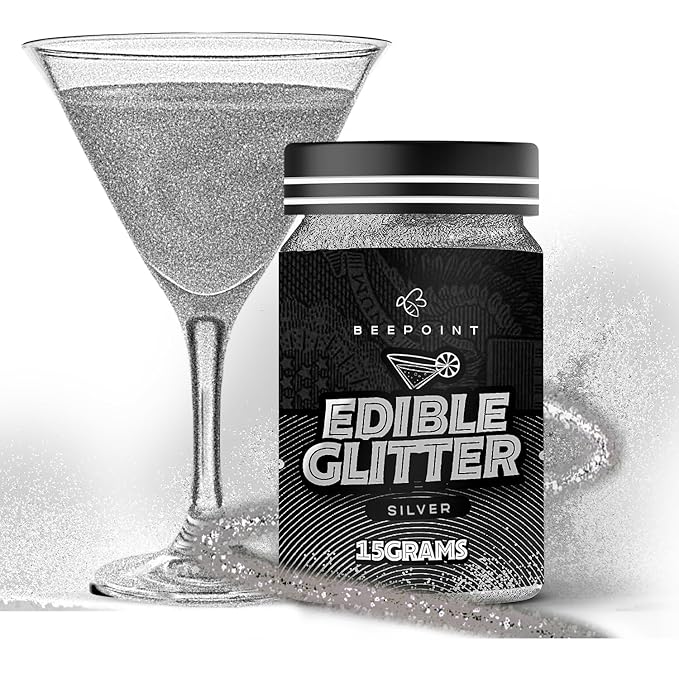BeePoint Silver Edible Glitter for Drinks 15g - Food Grade, Vibrant Color Shimmer Powdered Dust for