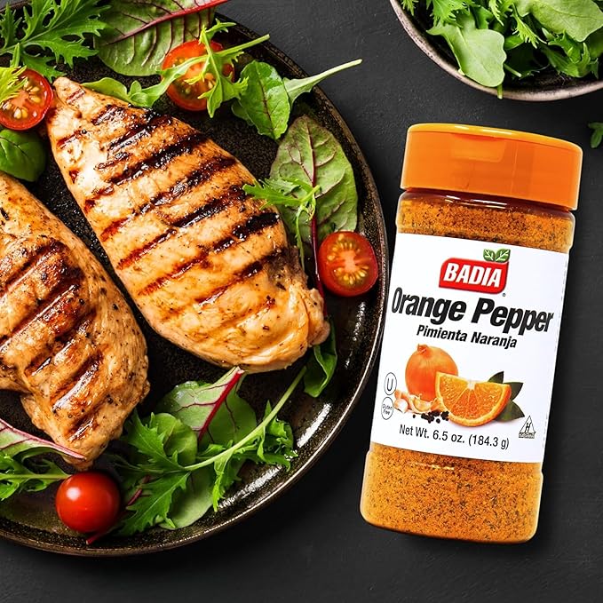 Badia Orange Pepper Seasoning, 6.5 oz - Pepper, Garlic & Onion, Zesty Citrus Blend for Chicken